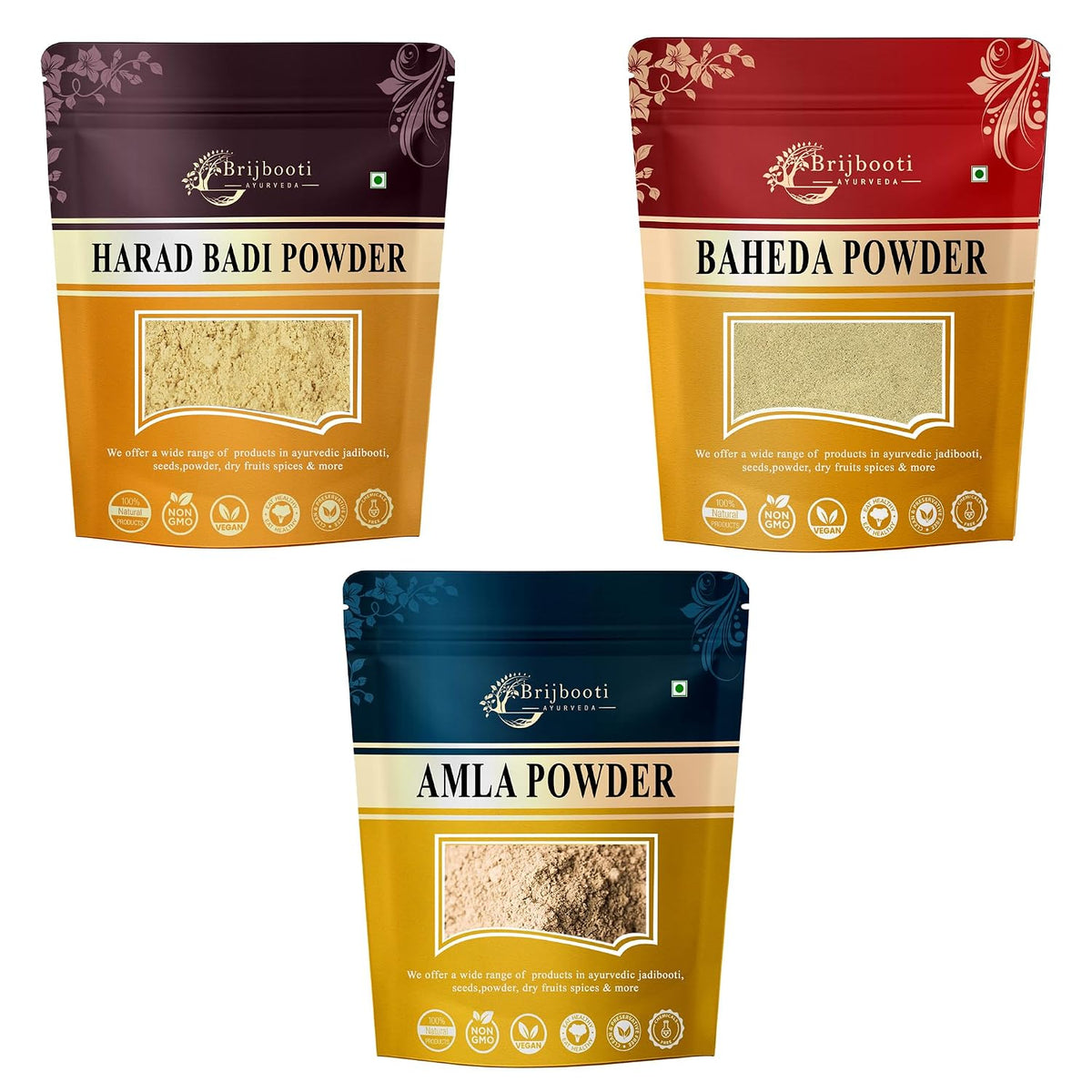BrijBooti Harad - Baheda - Amla Powder 100 Gr Each