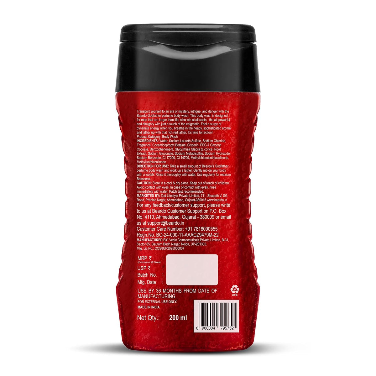 Beardo Godfather Body Wash for Men, 200ml | Powerful and Energising Bodywash for Men | Luxurious Lather and Refreshing Shower Gel | Goodness of Licorice Extract for Long Lasting Fragrance