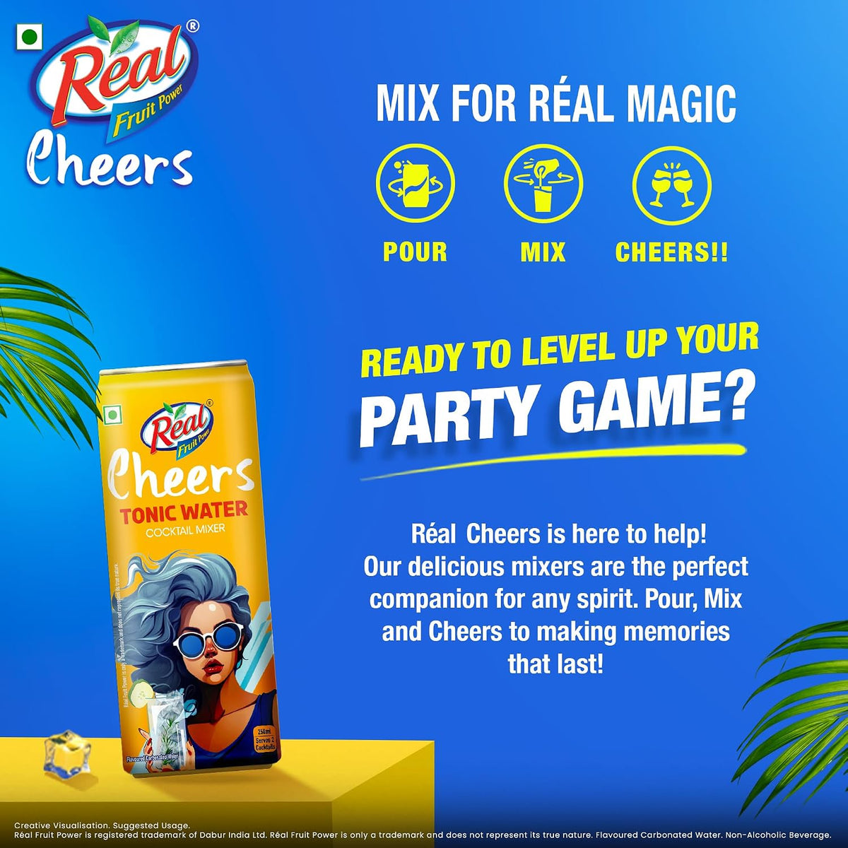 Dabur Real Cheers Tonic Water - 250ml | Premium Cocktail Mixer | Crisp, Refreshing and balanced taste | Perfect for Home Bars, Parties & Gifting | Best mixer for Cocktails & Mocktails