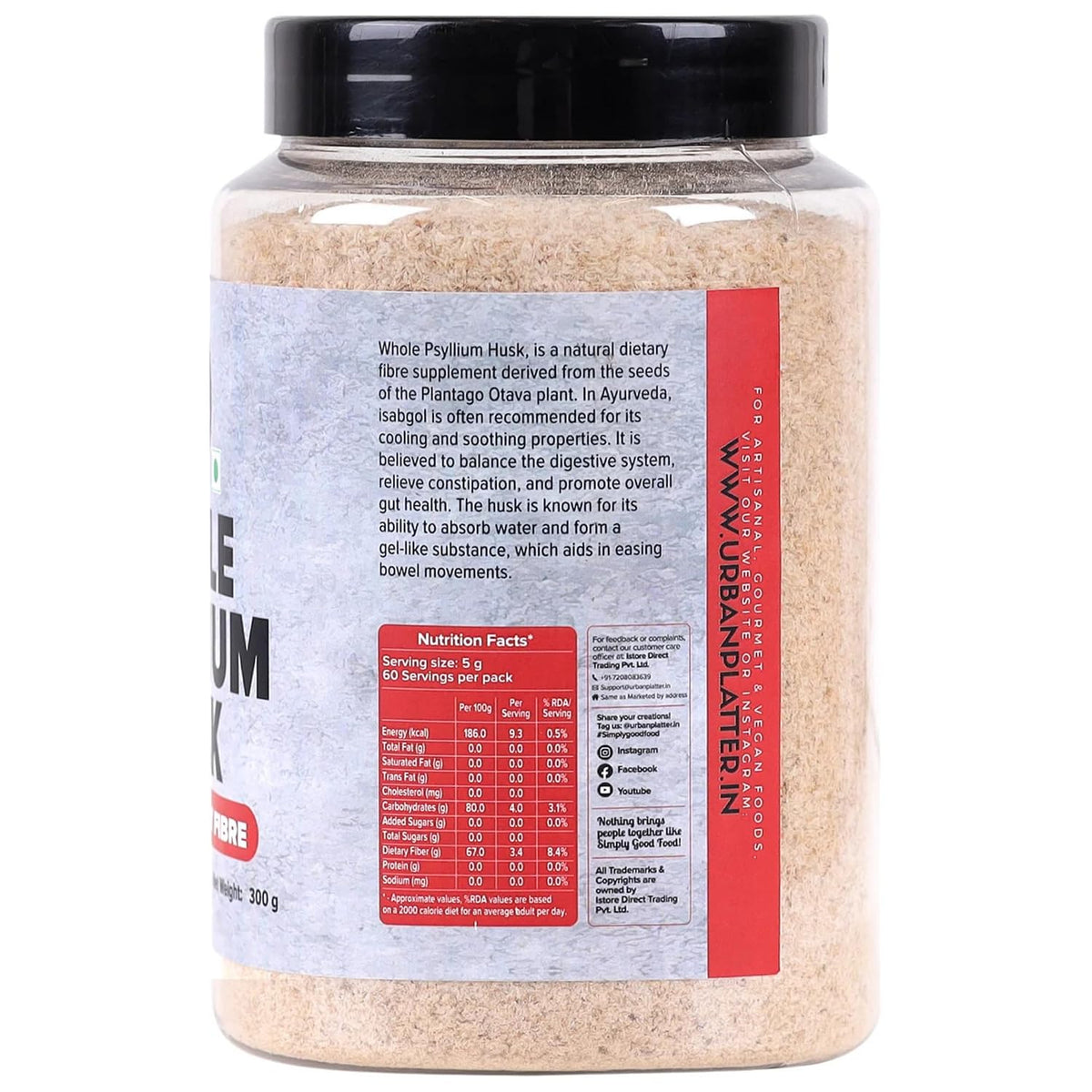 Urban Platter Isabgol, 300g (Whole Psyllium Husk, Rich in Dietary Fiber, Supports Digestive Health, Nature's Soluble Fiber)