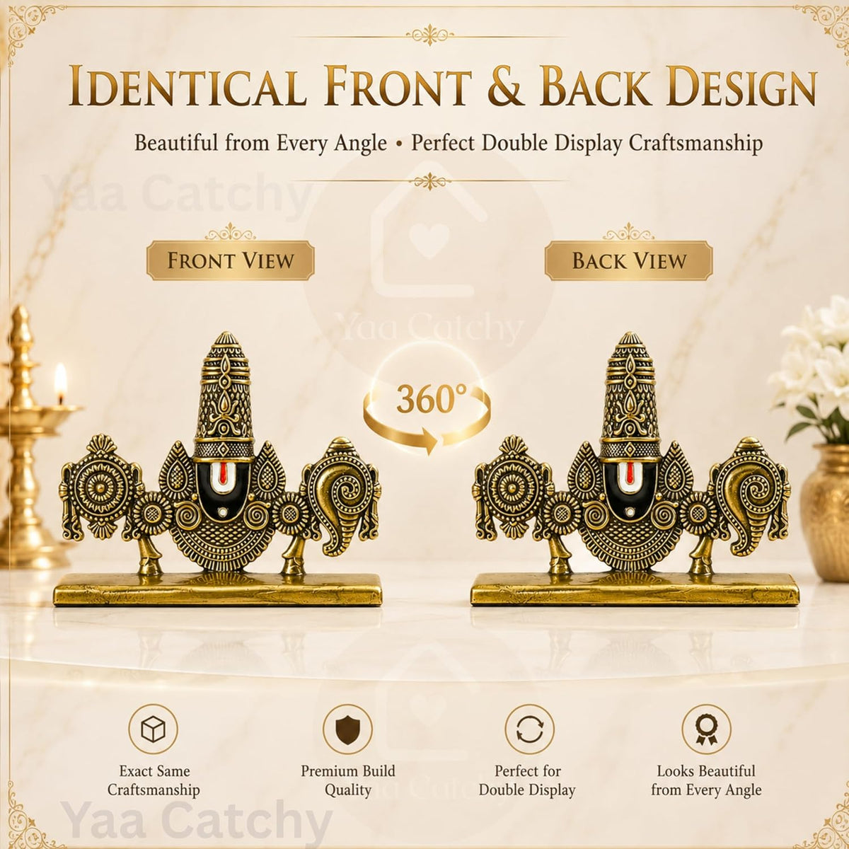 YaaNatural Yaa Catchy Lord Venkateswara Balaji Idol | Double-Sided 360° Design | Premium Antique Gold Resin Tirupati Balaji Murti | Car Dashboard, Home Temple, Office Desk & Pooja Decor | Spiritual Gift