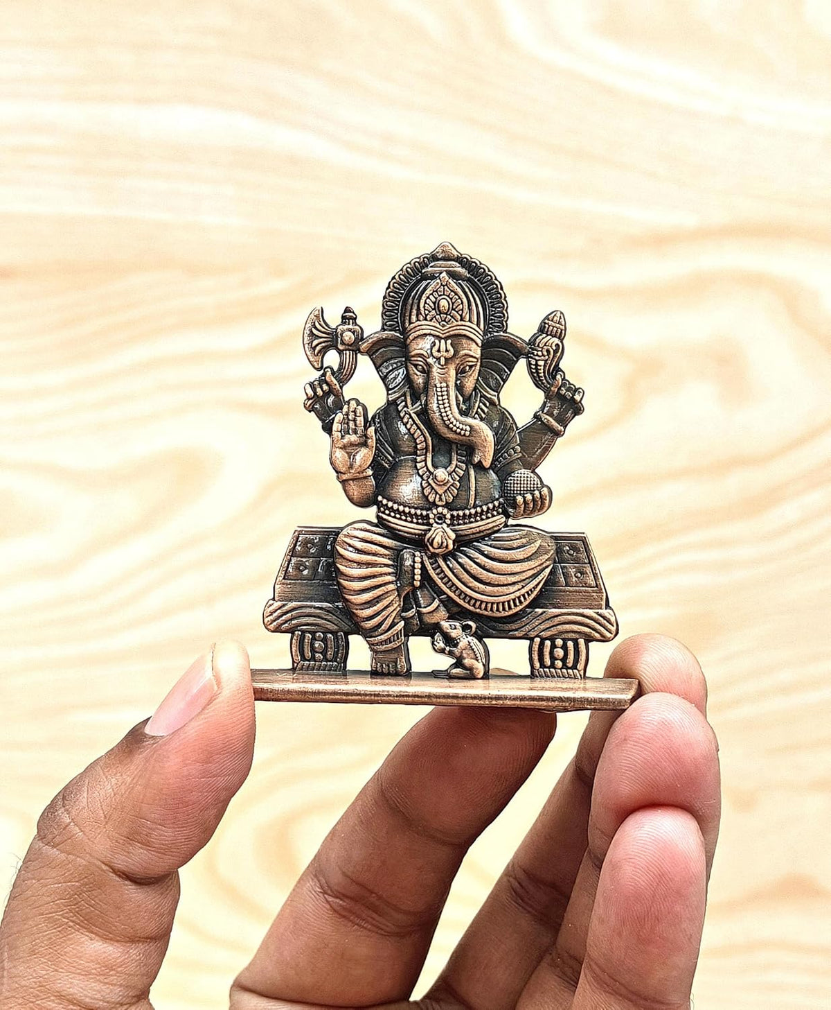 SHINDE EXPORTS Brass Ganesha Idol, Small Ganpati Murti Statue for Car Dashboard, Home, Office Table (Copper)