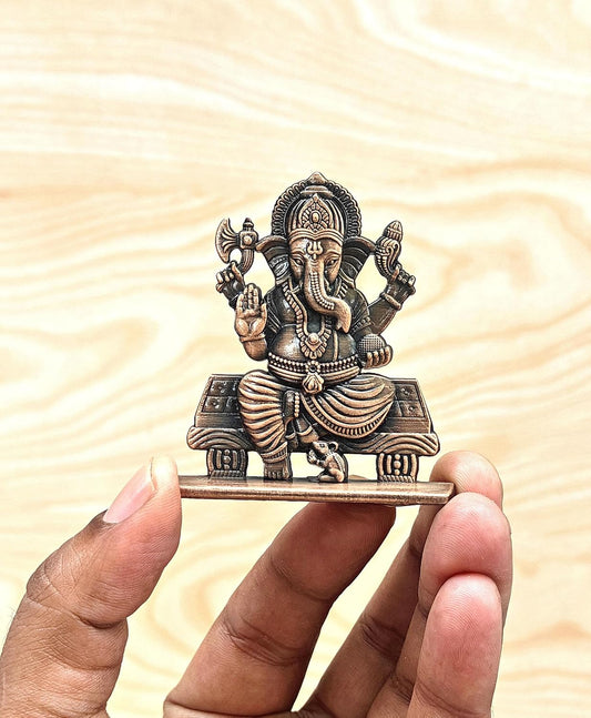 SHINDE EXPORTS Brass Ganesha Idol, Small Ganpati Murti Statue for Car Dashboard, Home, Office Table (Copper)
