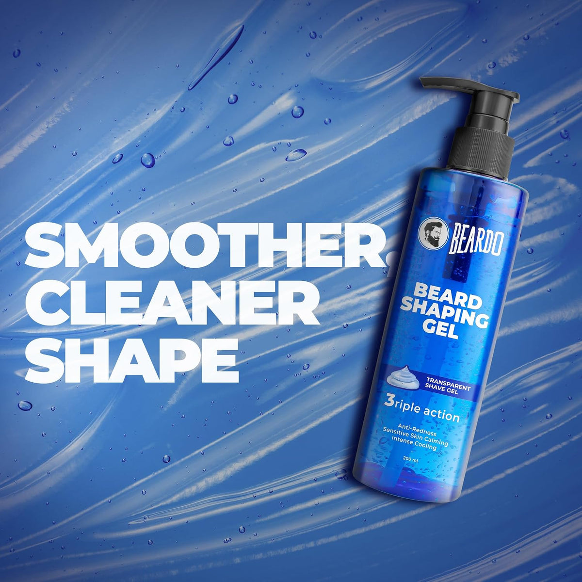 Beardo Beard Shaping Gel, 200ml | 3riple Action Transparent Shaving Gel for Men | Shaving gel with Anti-Redness, Calming, Intense Cooling | Suitable for Sensitive Skin