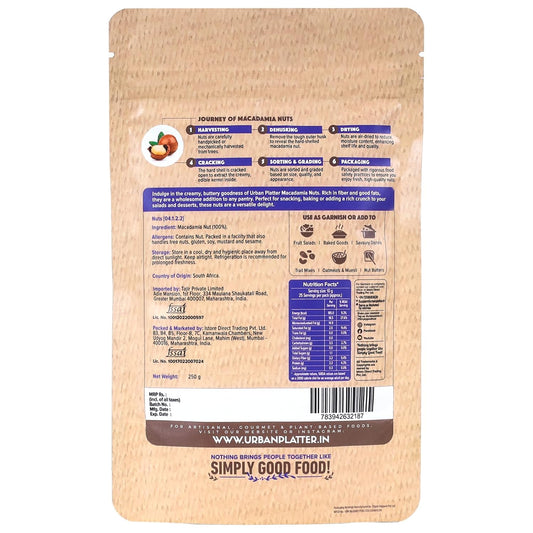urban platter Bold And Exotic Macadamia Nuts, 250G (Grade A, Crunchy, Perfect For Guilt-Free Snacking), Dry Fruit