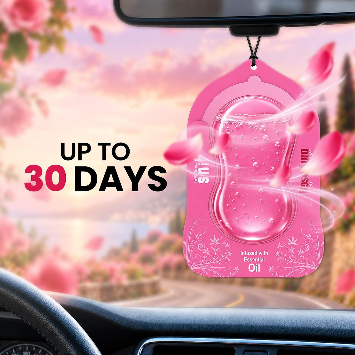 The Old Natural Car Air Freshener Hanging – Snif Gel Car Perfume, Essential Oil Based Long Lasting Car Fragrance (30–45 Days), Odor Eliminator Auto Air Freshener for Car – Rose Aura