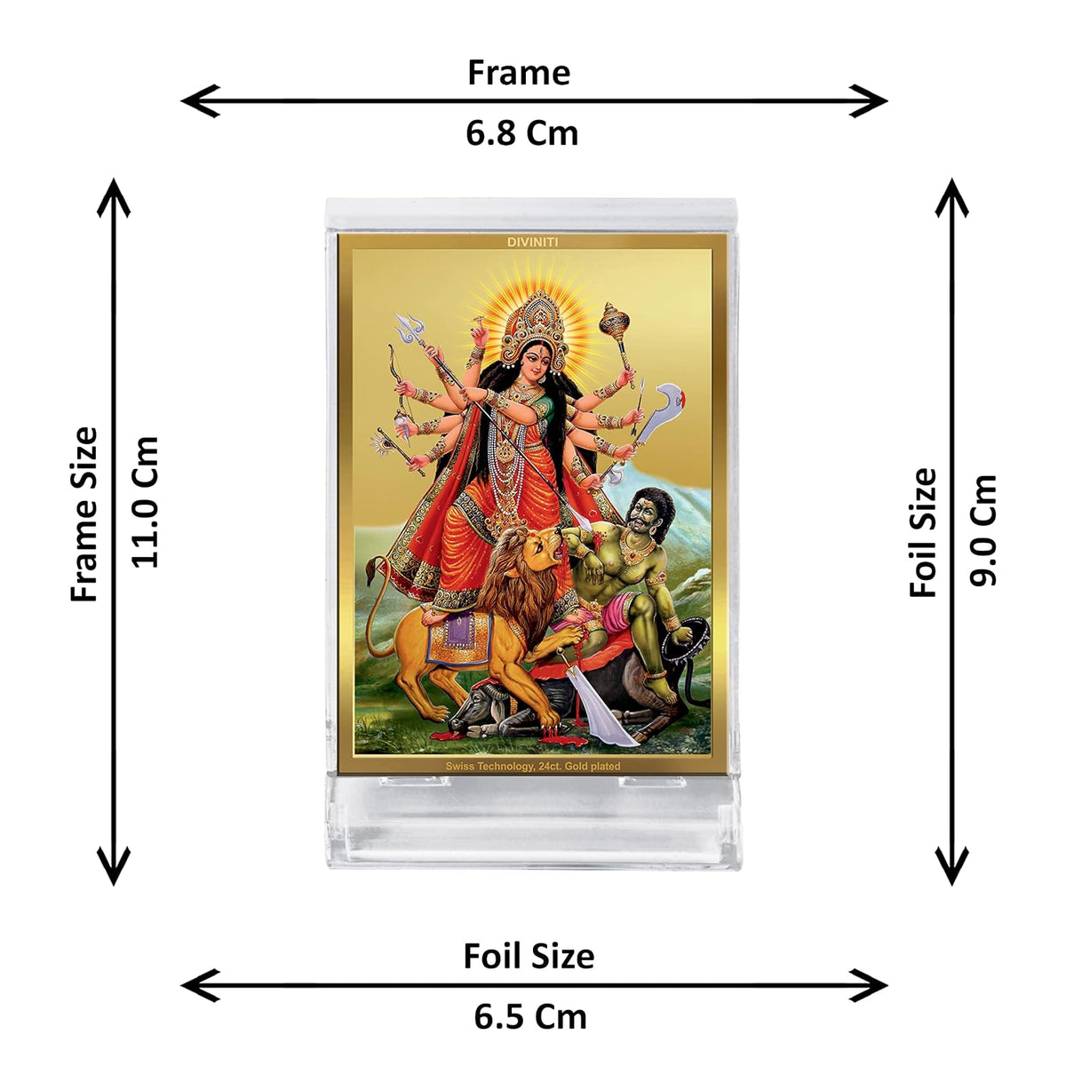 DIVINITI 24K Gold Plated Religious Car Dashboard Frame | Premium God Idol Frame for Car, Home Mandir & Office Table | Spiritual Gift, Decorative Showpiece | Durga