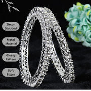 NMII Designer Metal Zircon Diamond Stone Bangles Kada Set For Girls & Women | Latest Women's Bangles | Trendy Kada For Women | Metal Bangles | Bangles For Wedding, Party, Festive- Set of 2
