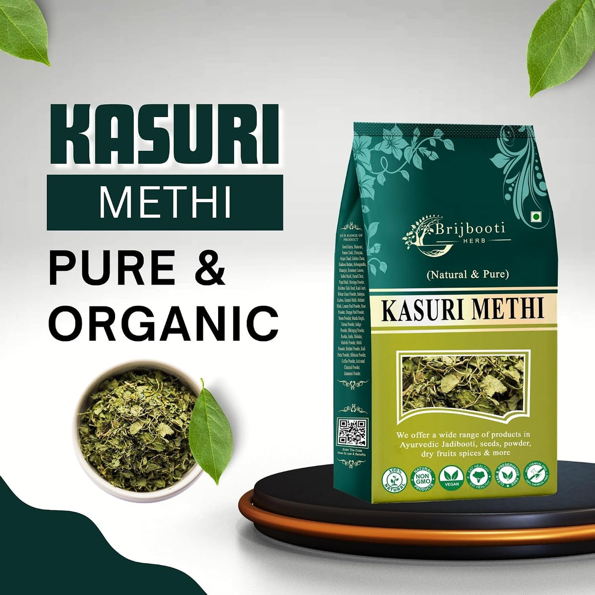 BrijBooti Kasturi Methi - kasoori Methi - Dried Fenugreek Leaves - Kasuri Methi - कसुरी मेथी 200 Gr