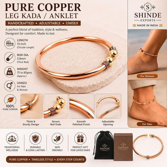SHINDE EXPORTS adjustable pure copper leg anklet bracelet kada for men and women indian jewelry
