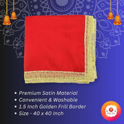 Bhakti Lehar Solid (1 M) Satin Puja Cloth |for Puja Table, God Chowki Aasan, Temple, Mandir And Multipurpose Use (Set of 2) (Red Yellow)