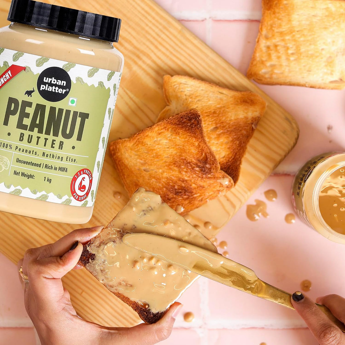 Urban Platter Crunchy Peanut Butter, 1Kg (Bold Roasted Flavour | Crunchy Texture | Single Ingredient | Keto-Friendly)