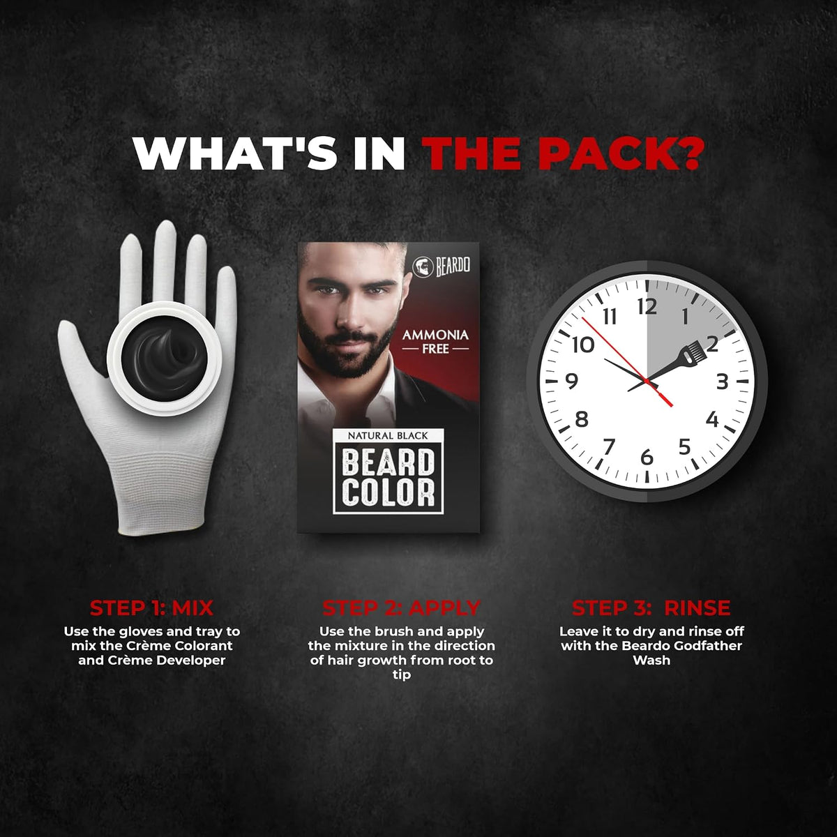 Beardo Beard Color For Men - Natural Black, 60ml | Long Lasting | No Ammonia | Easy to apply, No Stain Beard Hair Colour for men | Skin Friendly Hair dye
