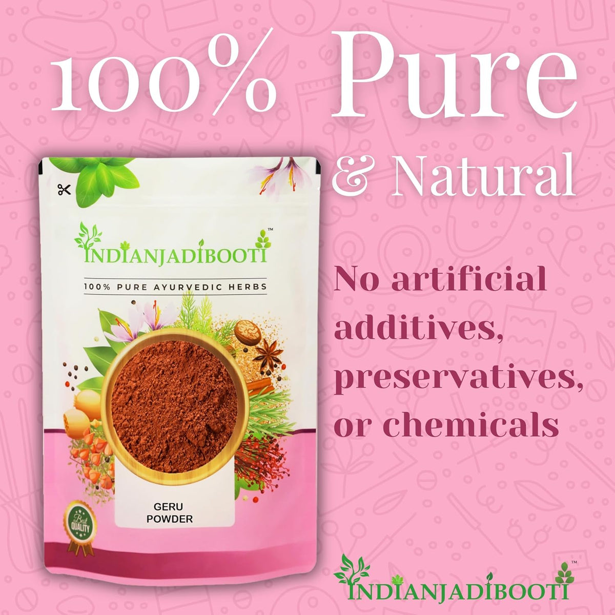 IndianJadiBooti Geru Powder - Red Ochre (Shuddha Gairika) - Traditionally Used for Cooling Skin Rituals, DIY Face Packs & Natural Pigment, 3 Packs of 900 Grams