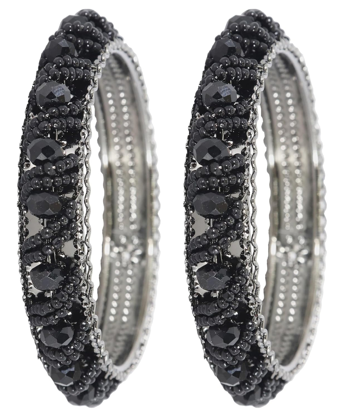 NMII Stylish Pearls & Alloy Metal Kada Set For Women and Girls | Metal Bangles For Women | Traditional Kada Bangles For Girls | Pearls Moti kada | black kada bangles for women, (MAH58_9001-Black-2.4)