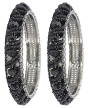 NMII Stylish Pearls & Alloy Metal Kada Set For Women and Girls | Metal Bangles For Women | Traditional Kada Bangles For Girls | Pearls Moti kada | black kada bangles for women, (MAH58_9001-Black-2.4)