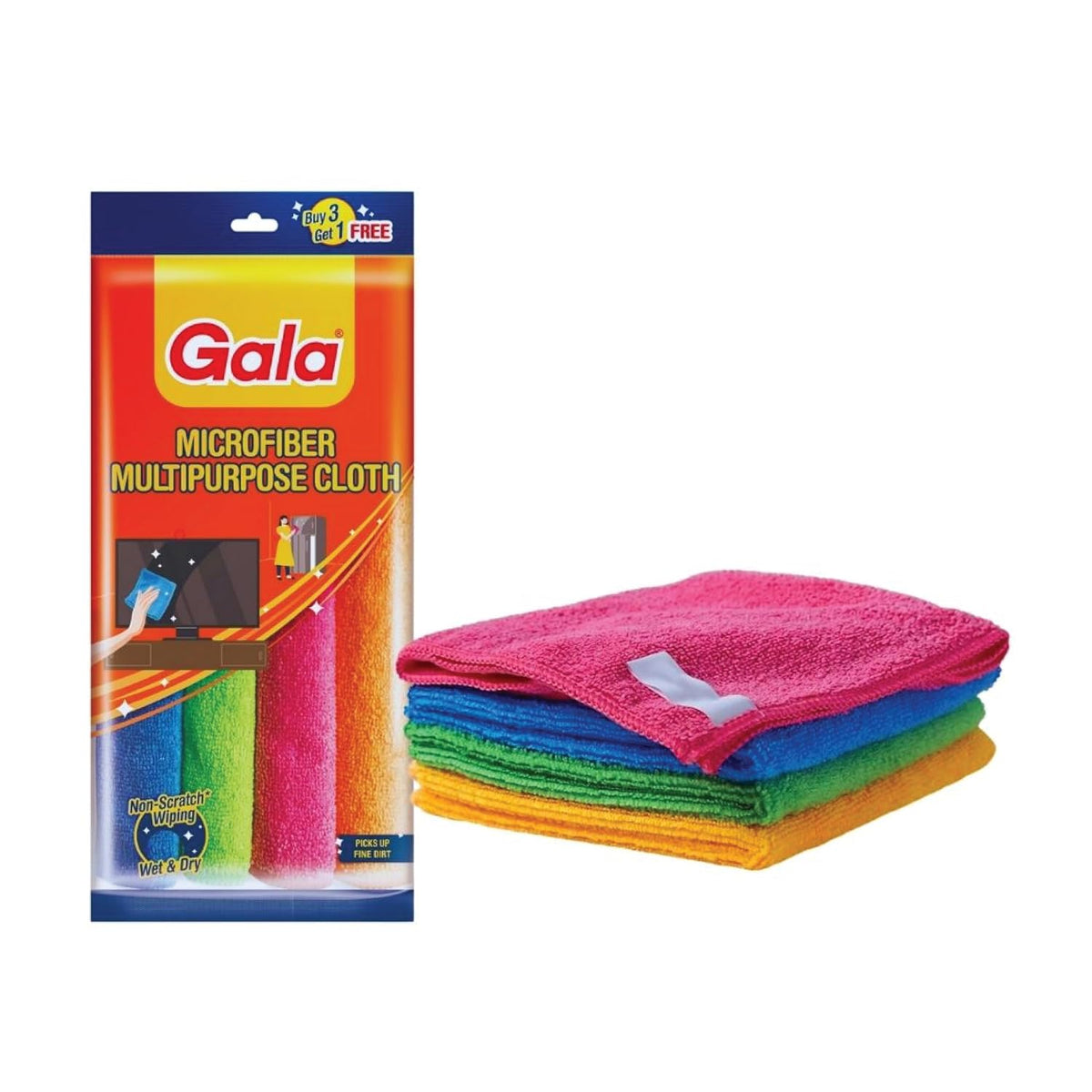 Gala Microfiber Cleaning Cloth/Towels Set of 4 Kitchen Wipes, Microfiber Cloth for car, Bike Cleaning and Home Cleaning, Glass Cleaning Cloth, (Multicolor)