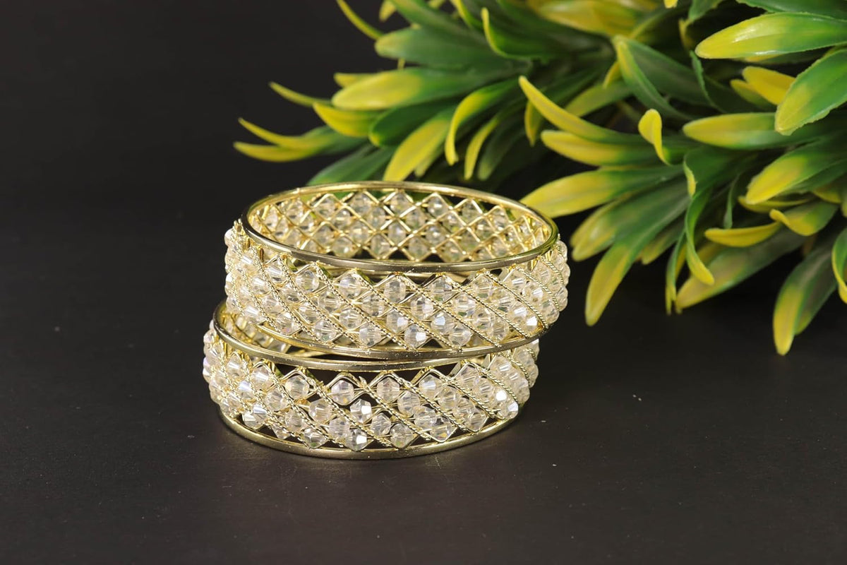 NMII Traditional Plated Metal Bangles Kada Set For Women & Girls With Pearls | Women's Bangles | Fashion Pearls Bangle | Premium Kada Set For Wedding, Occasions, Everyone Jewelry - Set Of 2