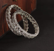 NMII Alloy Metal American Diamond Bangles Bracelet Jewellery Set For Women & Girls | Oval Shaped Cubic Zirconia Bangle | Premium Bridal Kada For Wedding, Party, Spaecial Occasion- Set of 2 Bangles