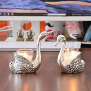 KridayKraft Aluminium Pair of Swans for Good Luck and Love | Candle Holder for Home Decor Tabletop | Showpiece for Gifting Anniversary Valentine's Day (Votive Candle Holders)