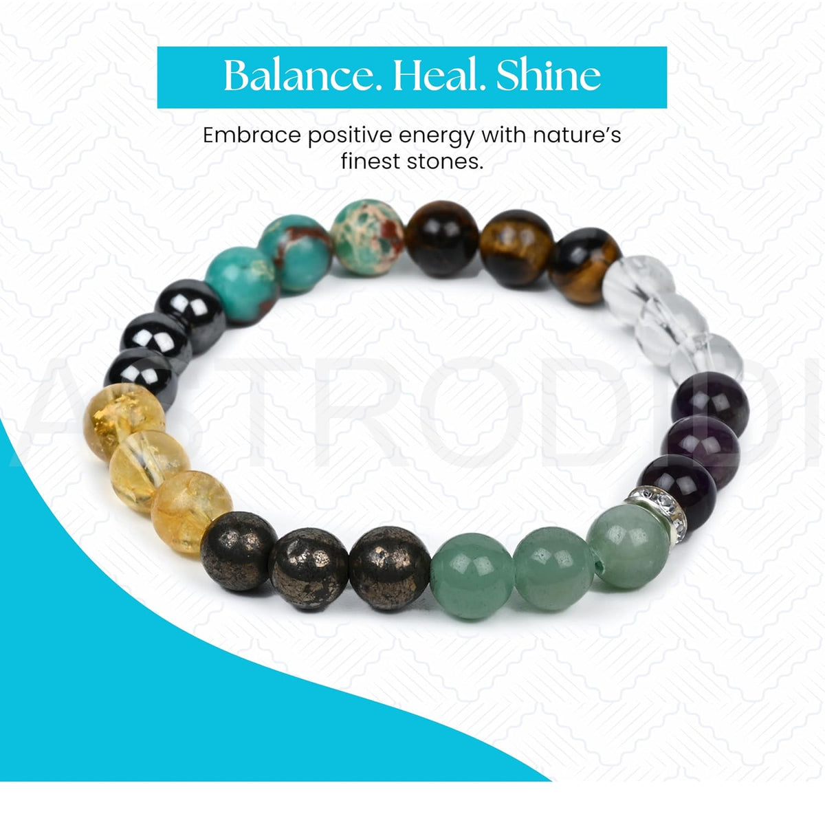 Astrodidi Money Wealth Stone Bracelet for Attracts Wealth & Financial Prosperity | Combination of Crystal Quartz, Tiger Eye, Hematite, Pyrite, Citrine, Green Aventurine and Turquoise Gemstone for Men & Women with Certificate
