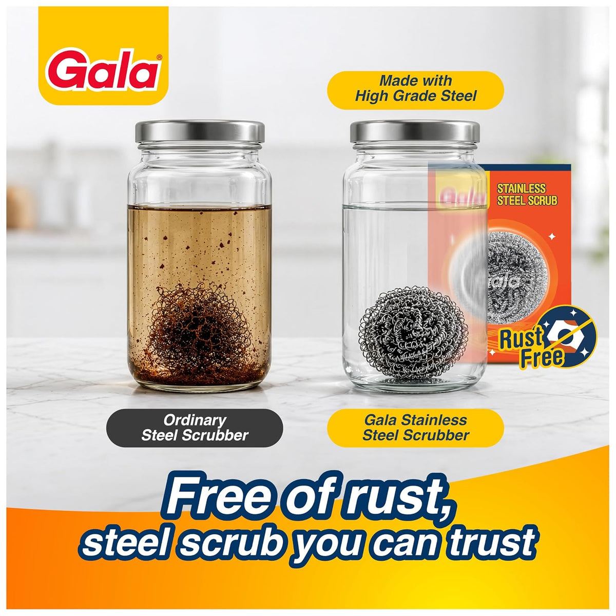 Gala Steel Scrubber Combo Set (Pack of 6), Stainless Steel Scrubber for Utensils, Scrubber for Kitchen