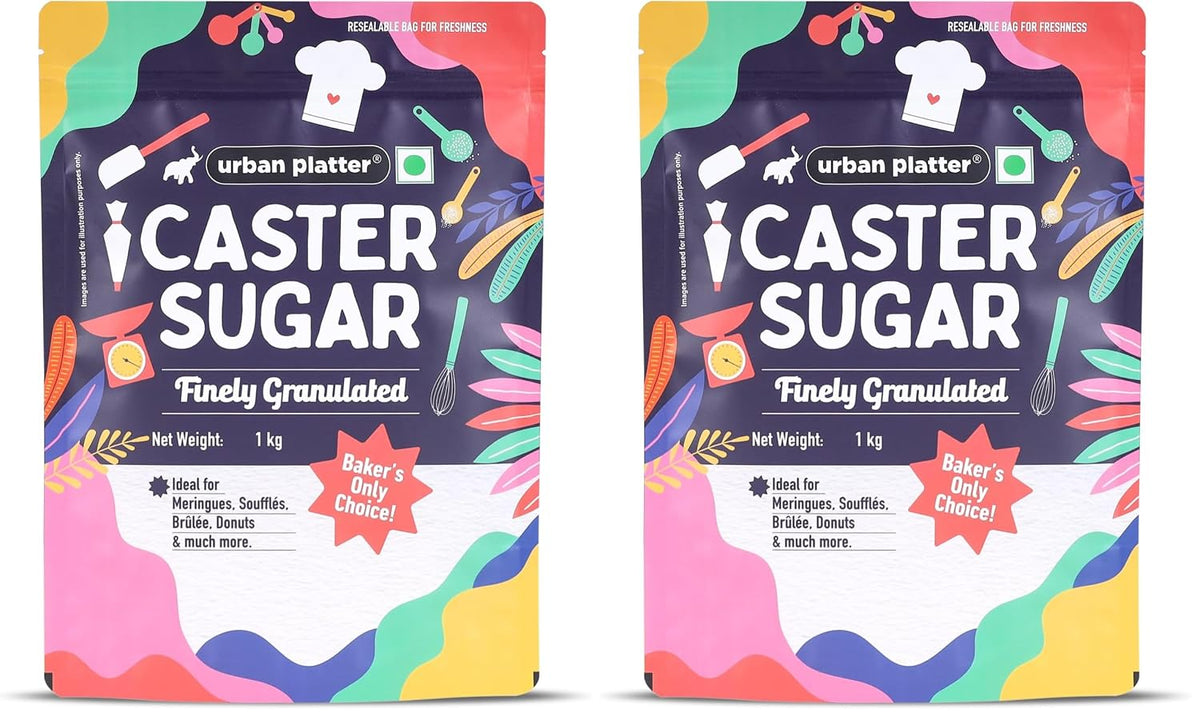 Urban Platter Professional Caster Sugar, 1kg (Perfect for Baking, Castor Sugar, Finely Granulated Free-flowing Sweetener) (Pack of 2)