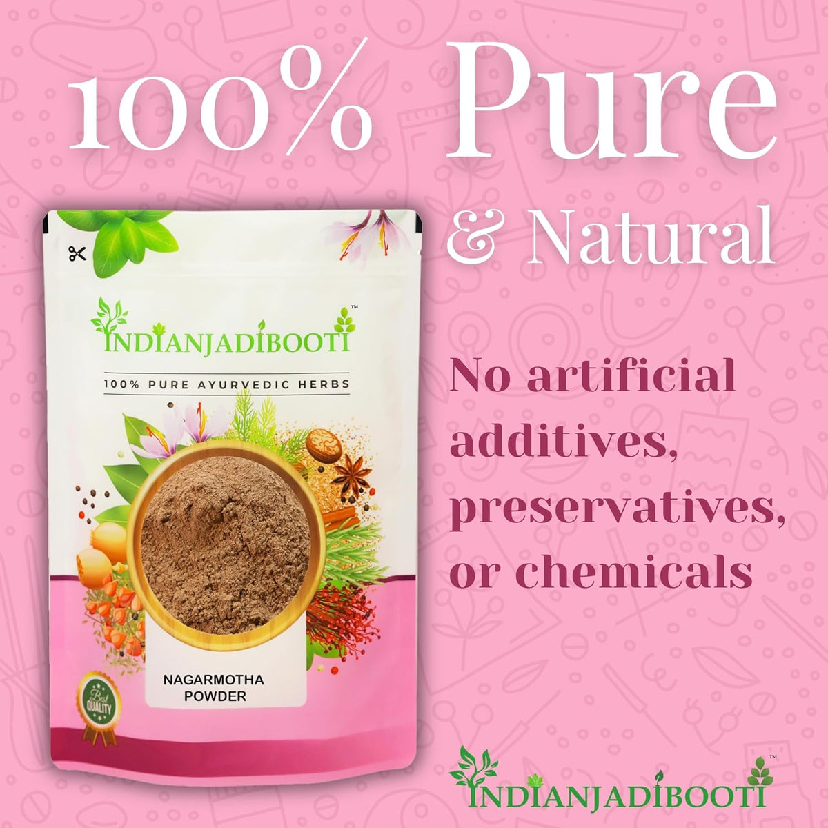 IndianJadiBooti Nagarmotha Powder (100g) - Pure Cyperus Rotundus (Mustak Churna) - Nut Grass/Tunga Gaddalu - Natural Herb for Oily Skin Face Packs, Hair Care (Dandruff) & Digestion