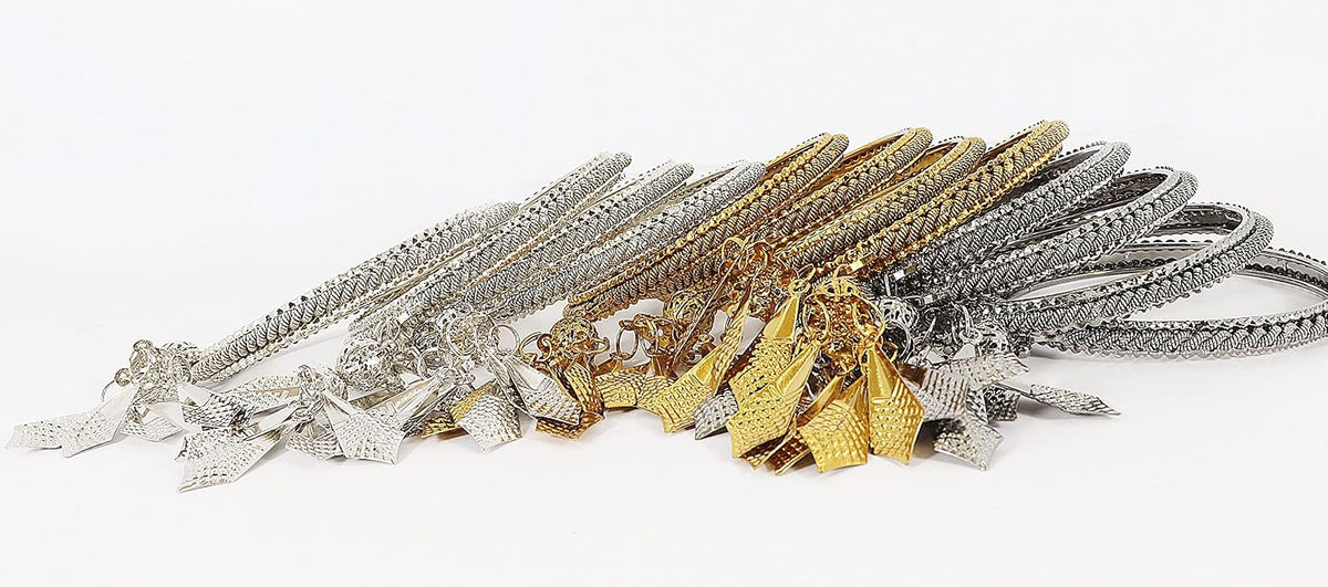 NMII Non-Precious Metal With Base Metal Springs Built Design and Latkan Linked Kaleere Type Kada Set For Women and Girls