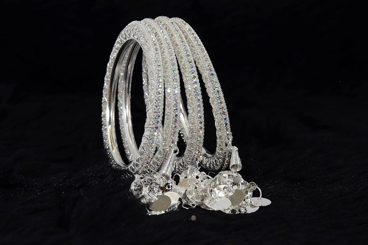 NMII Alloy Metal Latkan Bangles Set For Girls and Women Studded Pearls and Zircon Stone | Latkan Bangles | Metal bangles | Women's Bangles | (Pack of 4)