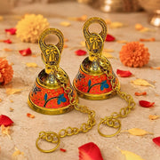 DSH Pure Brass Hanging Bell with Chain for Temple Mandir Door Home Decorative Ringing Bell (Orange, 2)