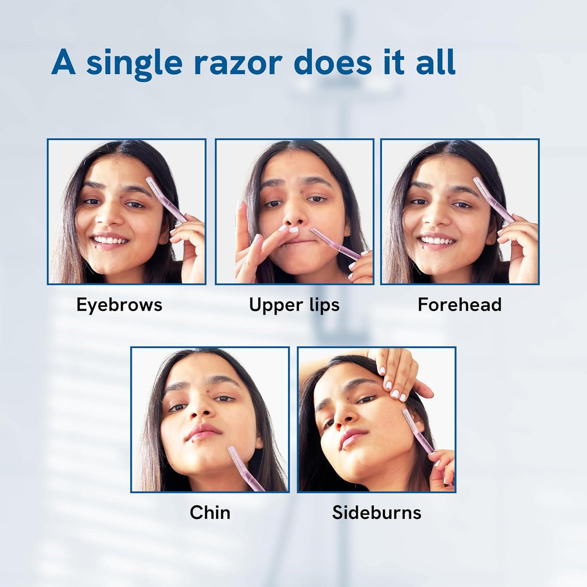 Be Bodywise Reusable Face Razor For Women - Pack of 3 | Instant & Painless Hair Removal | For Eyebrows, Upper Lip, Forehead, Peach Fuzz, Chin and Sideburns | Stainless Steel Blade & Firm Grip | Purple