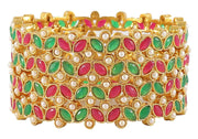 NMII Metal With Kundan and Beads Studded Flower Look Kada Set For Women and Girls