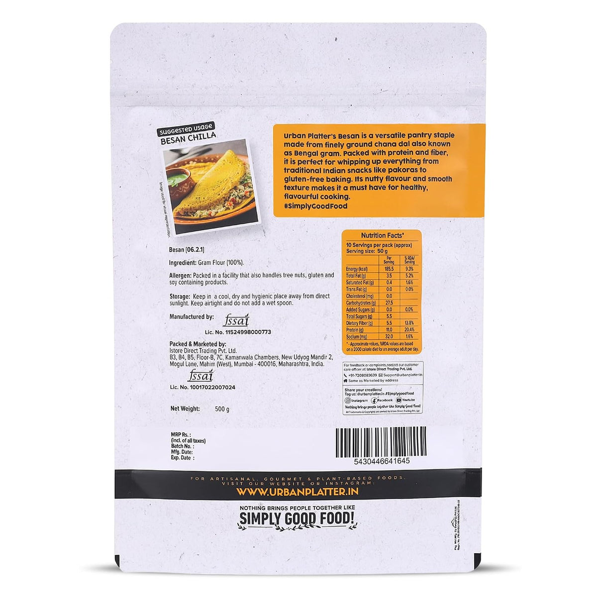 Urban Platter Besan, 500g (Split Bengal Gram or Gram Flour | Good Source of Fibre and Protein |Gluten- free Pantry Essential)