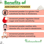 IndianJadiBooti Ararot Powder - Pure Arrowroot (Maranta Arundinacea) - Natural Gluten-Free Starch & Thickener for Baking & Digestive Comfort - 250g