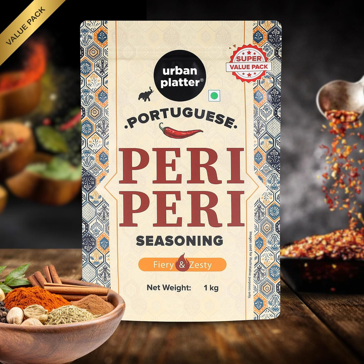 Urban Platter Portuguese Peri Peri Seasoning Mix, 1Kg (an All Purpose Seasoning, Perfect for Pop Corn, Pasta, Fries Seasoning | Dairy-Free) [HoReCa Pack]