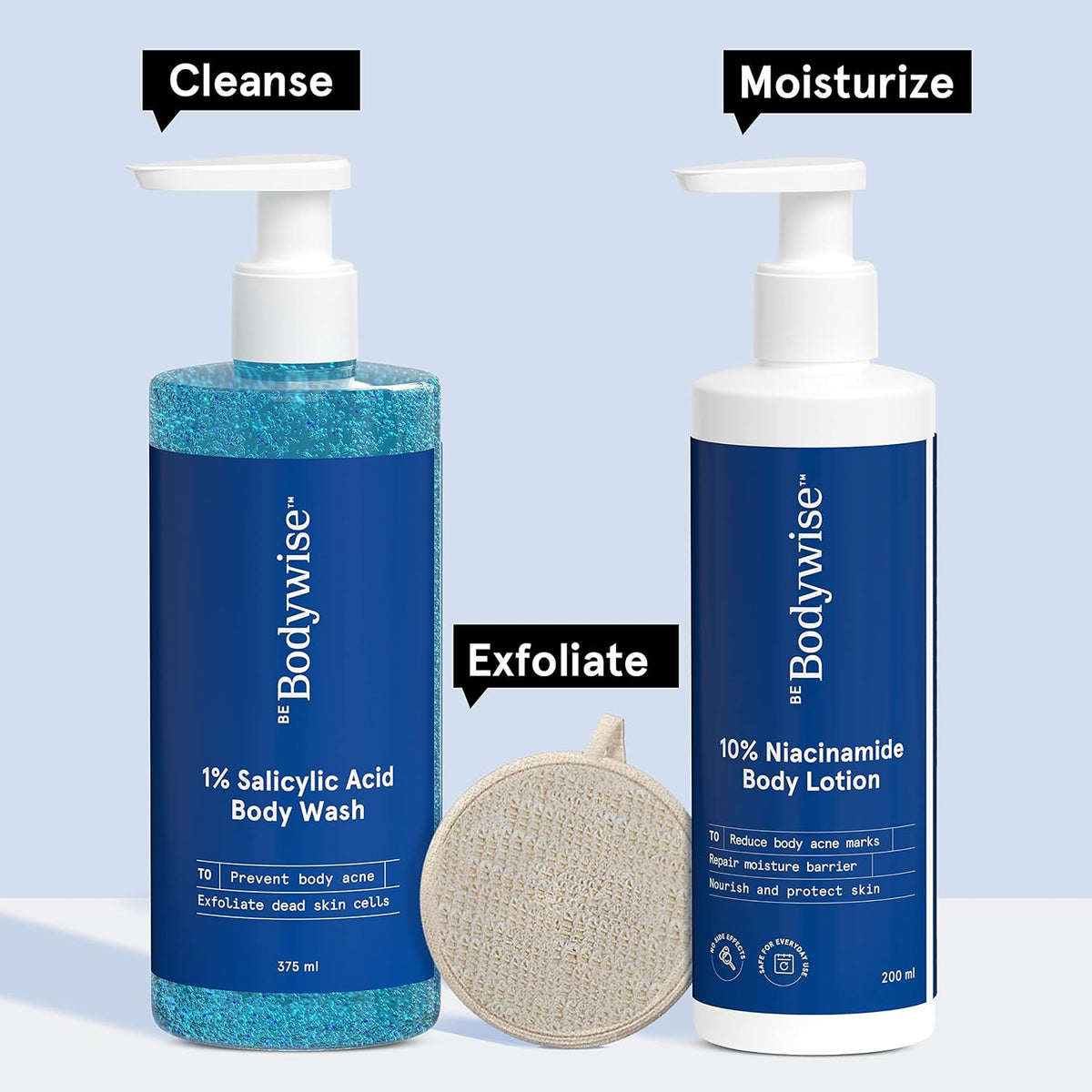 Be Bodywise Body Care Pack | 1% Salicylic Acid Body Wash & 10% Niacinamide Lotion | Prevents Acne, Exfoliates, Promotes Glowing & Radiant Skin | 575 ml