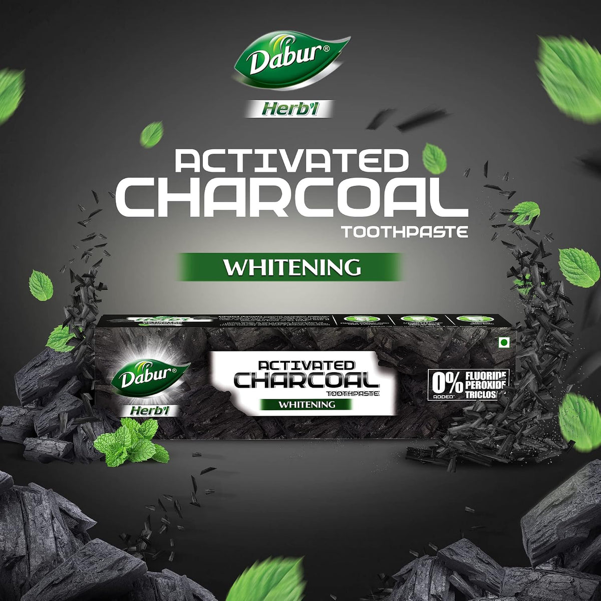 DABUR Herb'L Activated Charcoal Toothpaste 480G (120G x4, Pack of 4)|Whitening Black Gel Toothpaste|Fluoride Free|Fights Plaque & Extrinsic Stains|With Power of Mint|Cool & Refreshing Mouth Experience