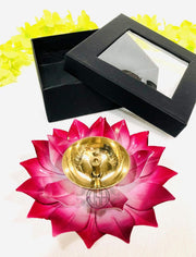 DSH Brass Lotus/Kamal Design Diya Deepak Gift Pack | Akhand Jyot | Arti Poojan Temple Home Dcor (Pink)