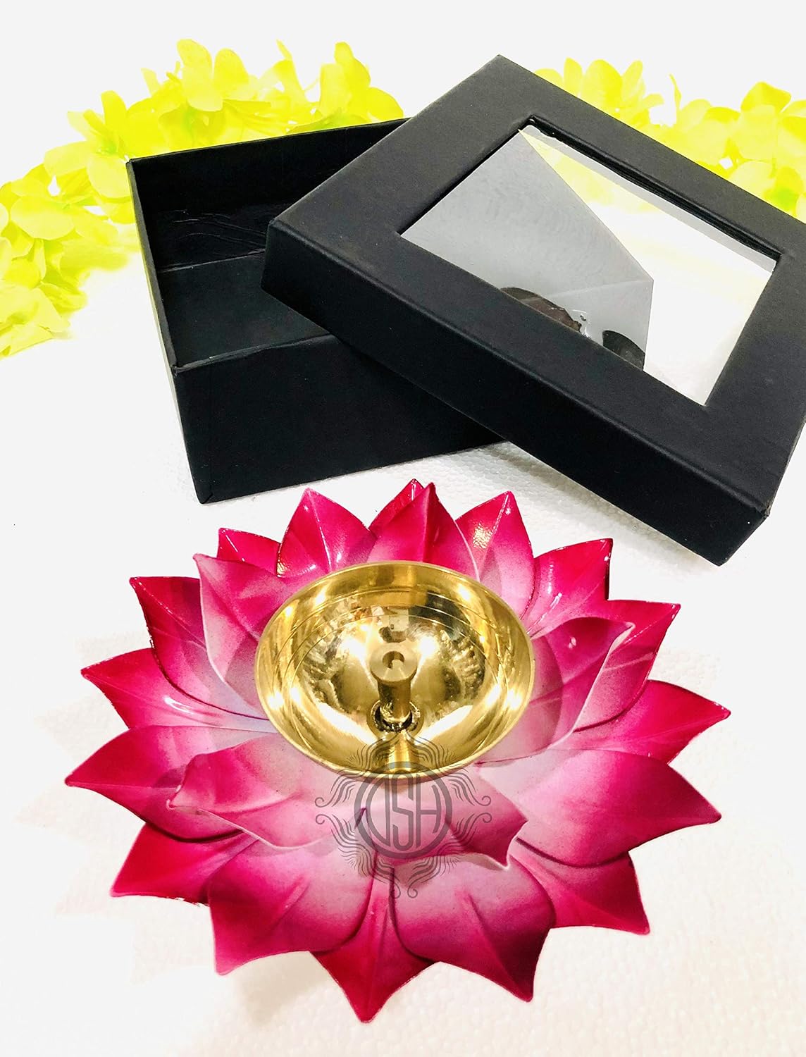 DSH Brass Lotus/Kamal Design Diya Deepak Gift Pack | Akhand Jyot | Arti Poojan Temple Home Dcor (Pink)