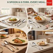 Parage Tiara Stainless Steel Spoon Fork Set of 12, 6 Dinner Spoons 6 Dinner Forks with 2mm Thickness Heavy Gauge Cutlery Set, Mirror Finish Tableware for Home Kitchen Dining