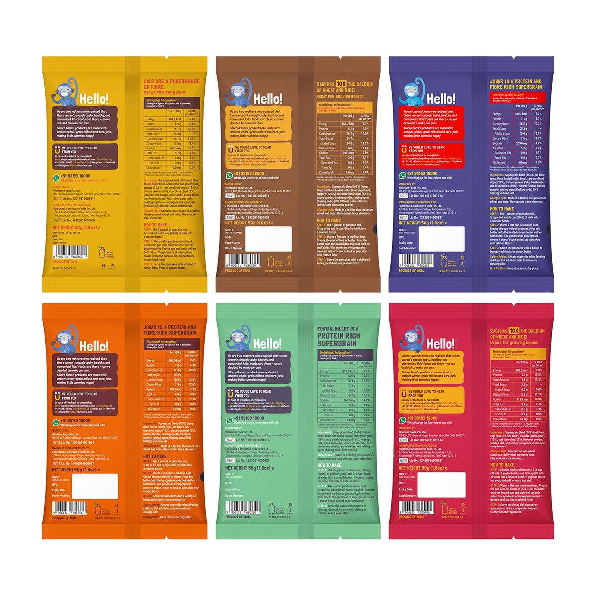 Slurrp Farm Healthy Breakfast and Snacks Trial Pack Combo, Millet Pancake and Dosa Mix, 300g (Pack of 6, 50g each)