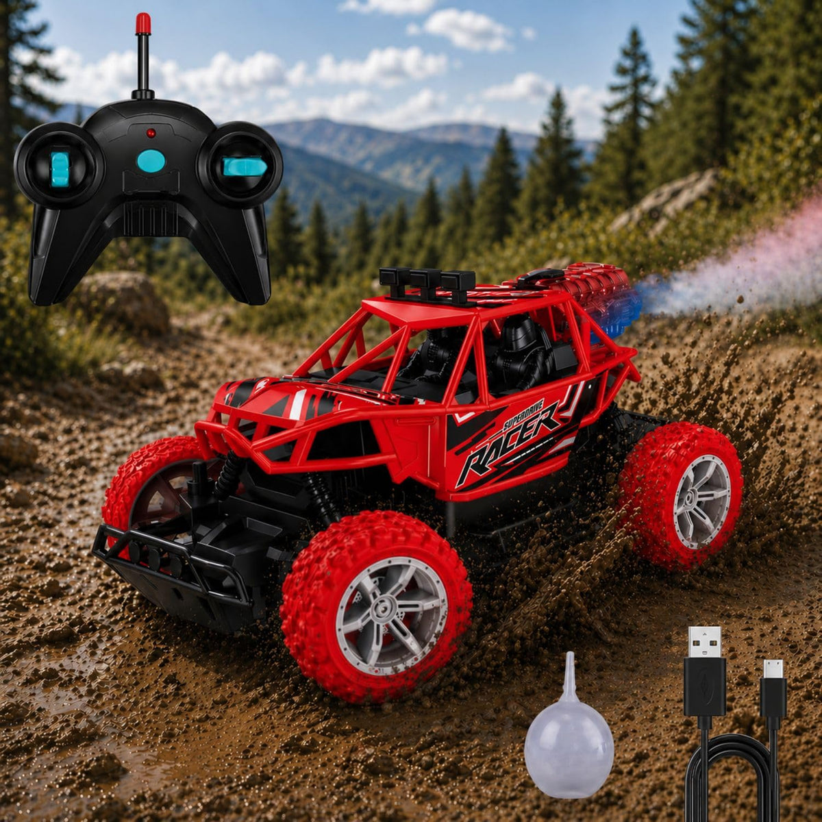 Toy Imagine RC Off Road Buggy Car for Kids with LED Lights, Red