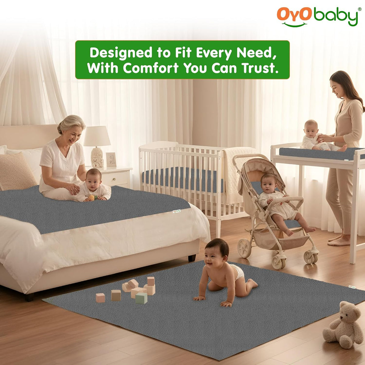 OYO BABY Anti-Piling Fleece Extra Absorbent Instant Dry Sheet for Baby, Baby Bed Protector, Waterproof Sheet, Small Size 50x70cm, Pack of 3, Salmon Rose, Royal Blue & Peach
