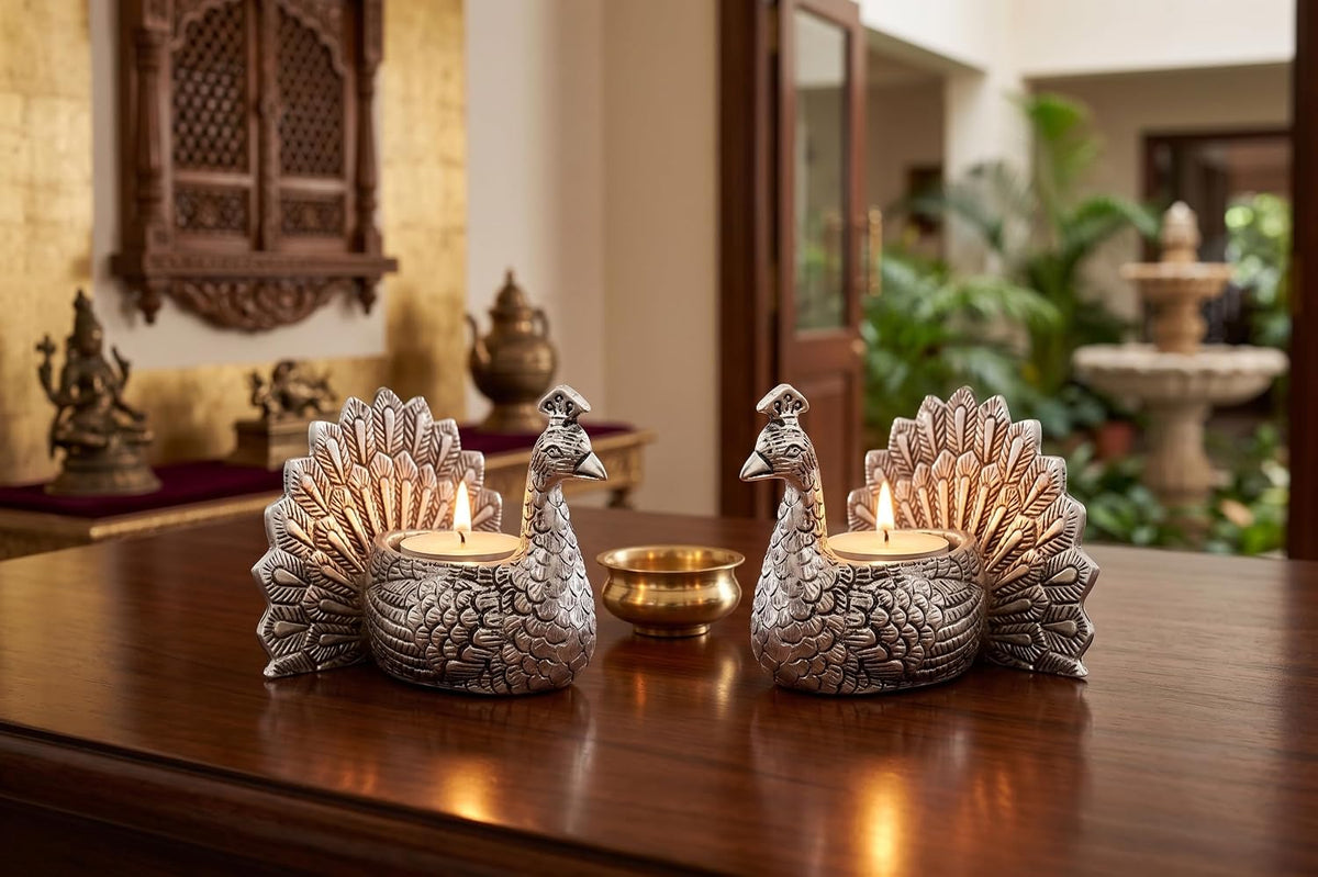 KridayKraft Designed with a Versatile Central Cavity, This Peacock Serves as a Stunning tealight Candle Holder, a mini Indoor Planter, a Unique Pen Stand, or a Sophisticated Vanity Organizer.