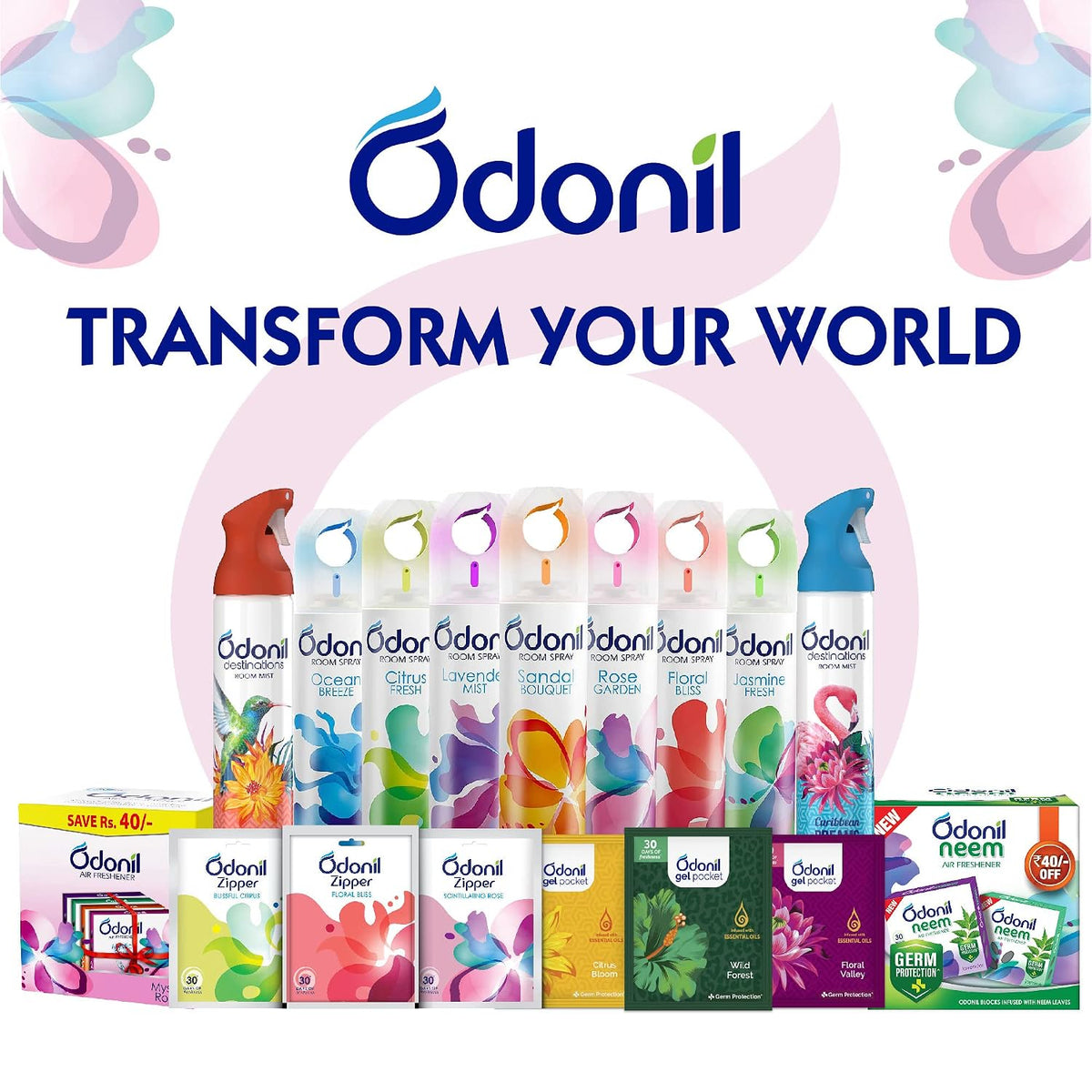 Odonil Bathroom Air Freshner Blocks Mixed Fragrances - 192g (48g*4) | Mixed Fragrances: Jasmine, Lavender, Orchid, Rose| Long Lasting Fragrance | Lasts upto 30 days (Pack of 2)