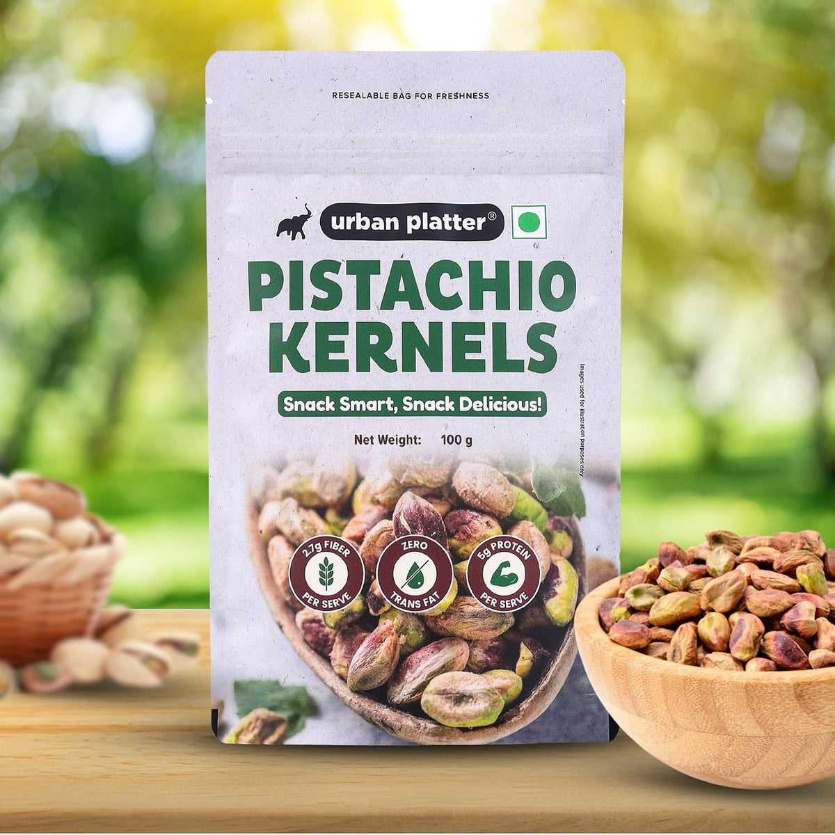 Urban Platter Pistachio Kernels, 100g (Shell Removed Pista | Unroasted and Unsalted | fibre & Protein-Rich | Heart-Healthy Snack)