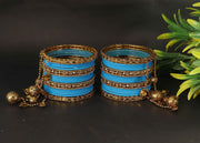NMII Designer Bridal Chuda Set With Latkan | Gold Plated Traditional Metal Bangles with Decorative Latkan | Wedding, Karwa Chauth, Teej, Mehendi, Haldi Chuda (Pack Of 40)