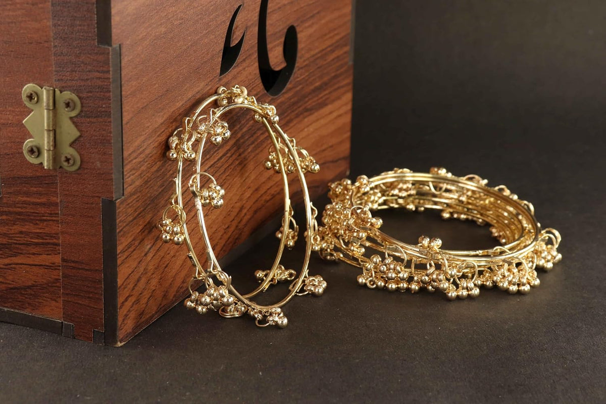 NMII Ethnic Wear Bangles Gold-Tone Alloy with Musical Ghungroo Charms | Women Fashionable Jewelry | Designer Bracelet Bangles For Girls | Viral Kashmiri Chudiya for Weddings, Festivals & Parties