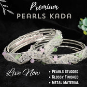NMII Latest Metal Pearls Moti Bangles Kada Set For Women & Girls | Stylish Girl's Bangles Bracelet | Metal Bangles | Kada For Women | Bangles For Wedding, Party, Festive, Occasion Wear- Set of 2 Kada